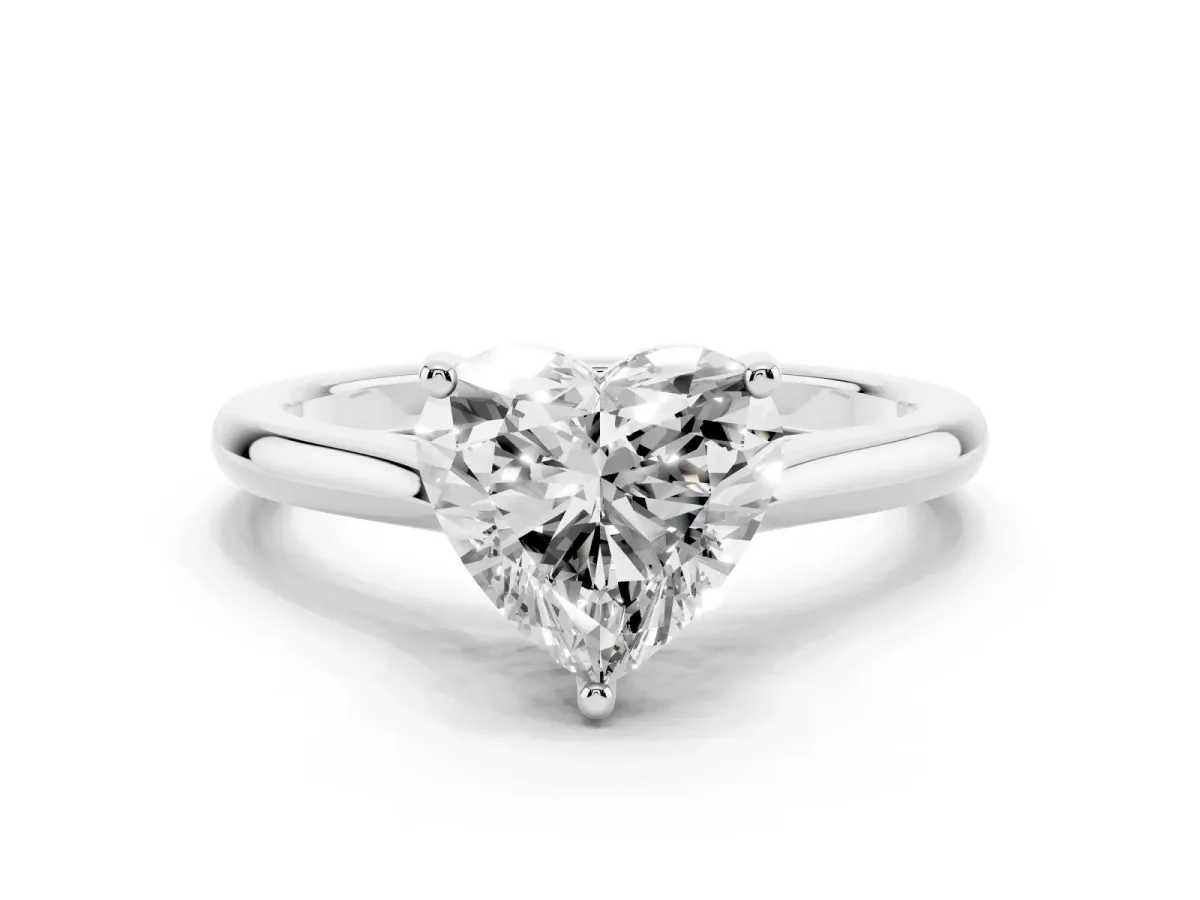 Heart Cut Cut Solitaire Ring with Cathedral Band and Four-Prong Setting Platinum