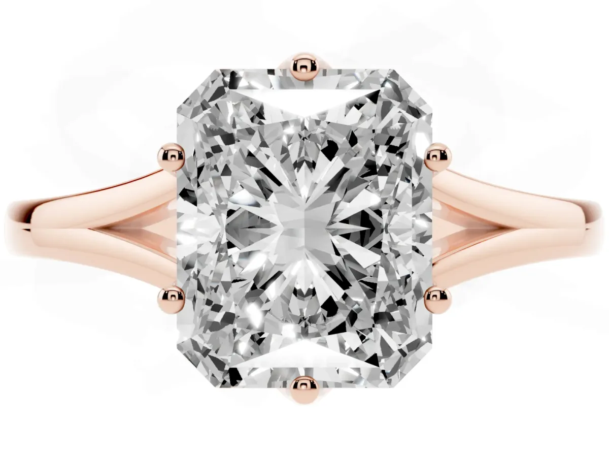 Radiant Cut Solitaire Diamond Ring with Six-Prong Setting and Tapered Band Rose gold