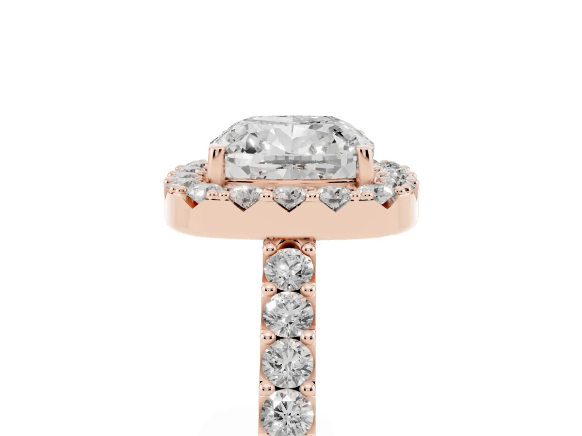 Cushion Cut Halo Diamond Pavé Solitaire Ring Rose gold