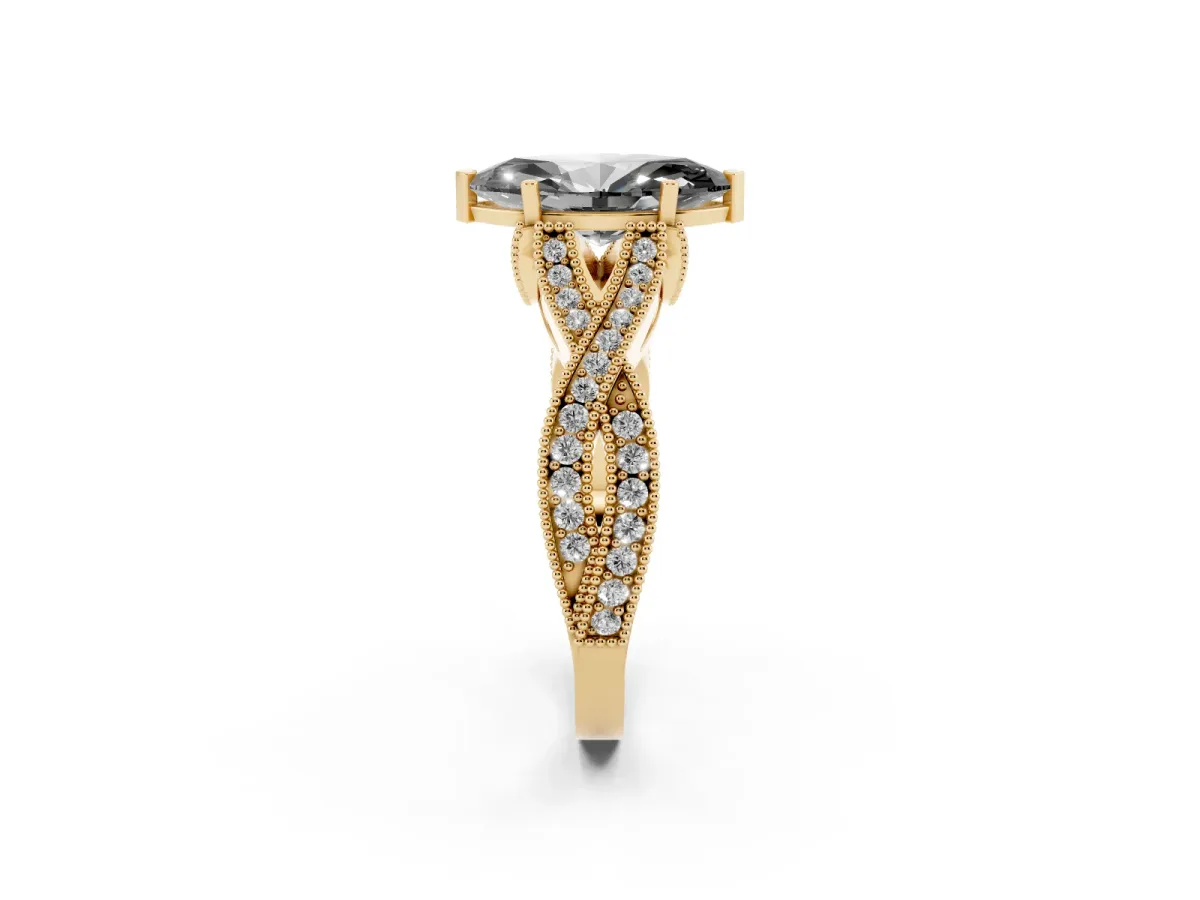 Fancy Black Marquise Cut Cut Diamond Twisted Band with Milgrain Pave Setting and Four-Prong Setting Yellow gold