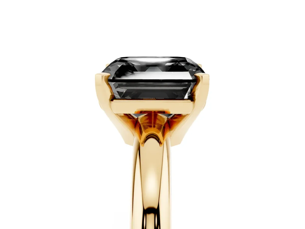 Fancy Black Asscher Cut Diamond Solitaire Engagement Ring with Round Band and Four-Prong Setting Yellow gold