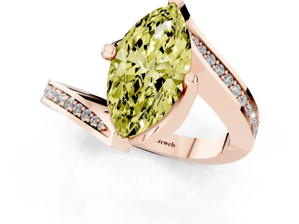 Fancy Yellow Marquise Cut Solitaire Diamond Twist Band with Pavé Setting and Four-Prong Setting Rose gold