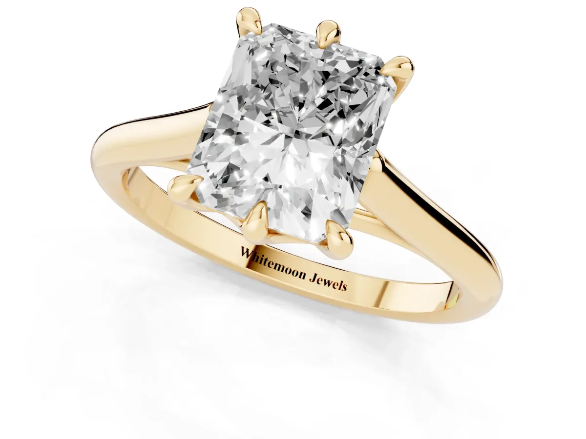 Radiant Cut Solitaire Engagement Ring with Six-Prong Setting and Classic Band Yellow gold