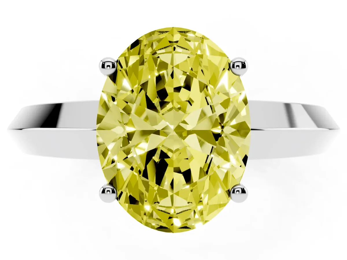 Fancy Yellow Oval Cut Cut Solitaire Engagement Ring with Flat Band and Four-Prong Setting Silver