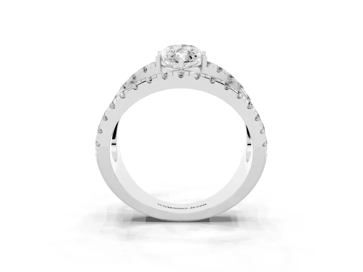 Marquise Cut Solitaire Split Shank Pave Diamond Ring Silver