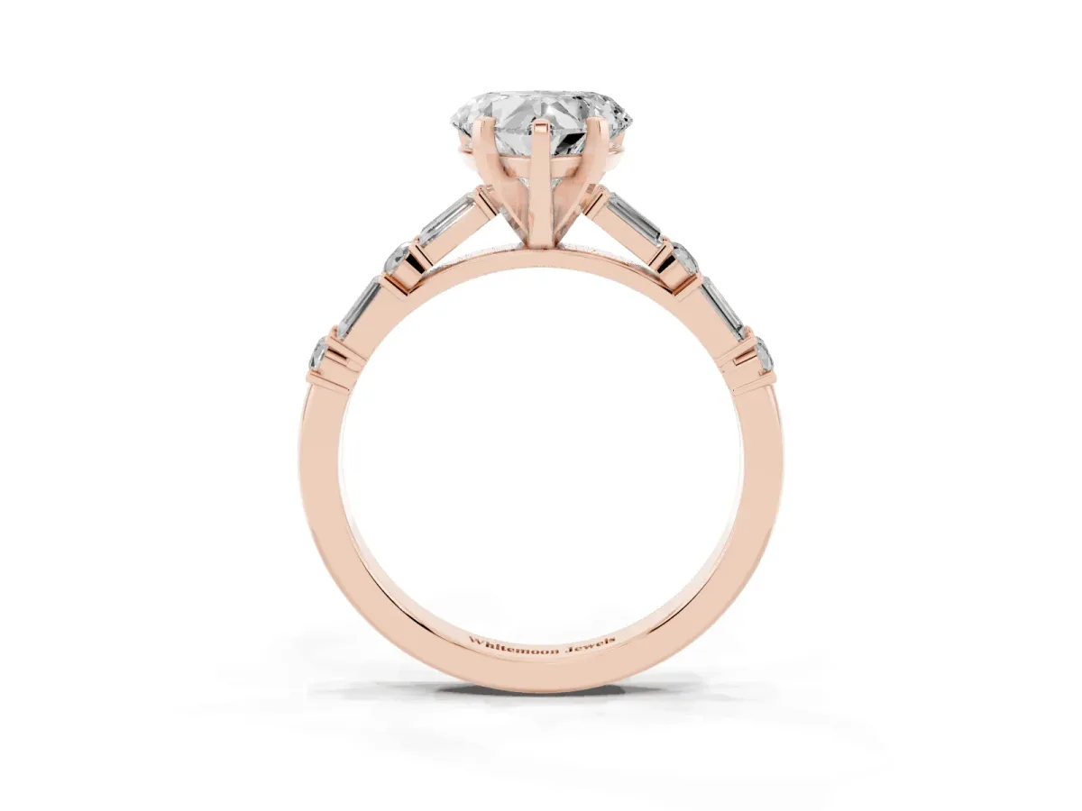 Heart Cut Diamond Solitaire with Side Baguettes and Channel Set Band Rose gold