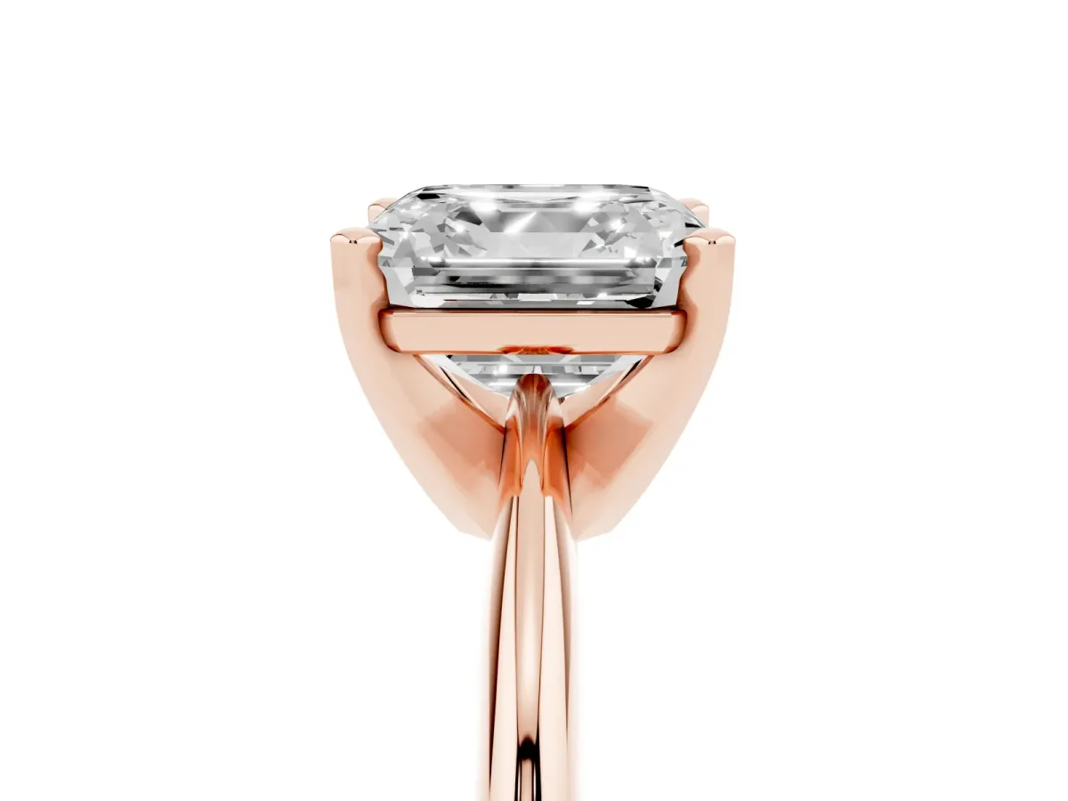 Asscher Cut Cut Solitaire Ring with Four-Prong Setting on a Classic Band Rose gold