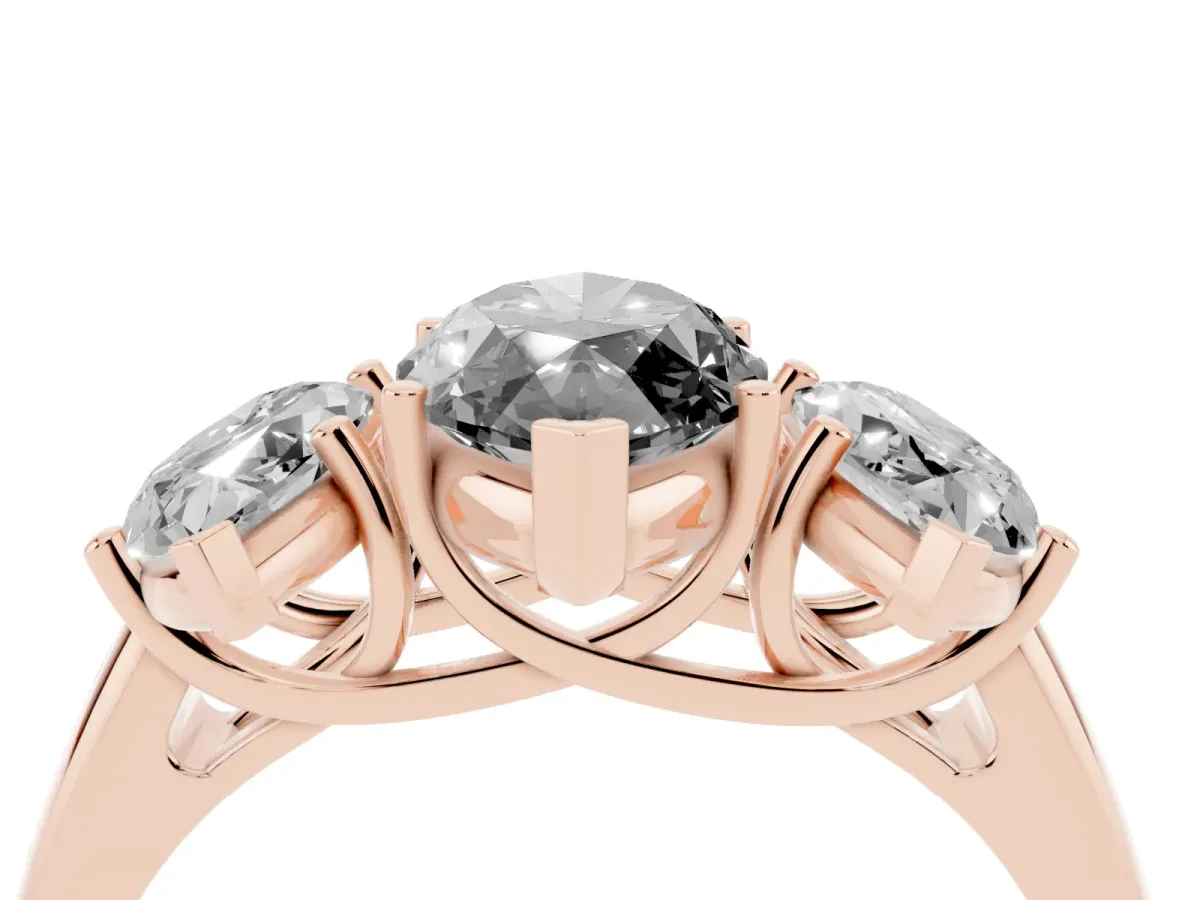 Fancy Black Three-Stone Marquise Cut Diamond Engagement Ring with Prong Setting Rose gold