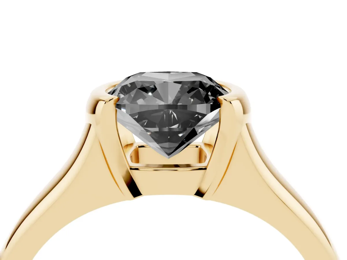 Fancy Black Cushion Cut Solitaire Tension Set Diamond Ring with Split Shank Band Yellow gold