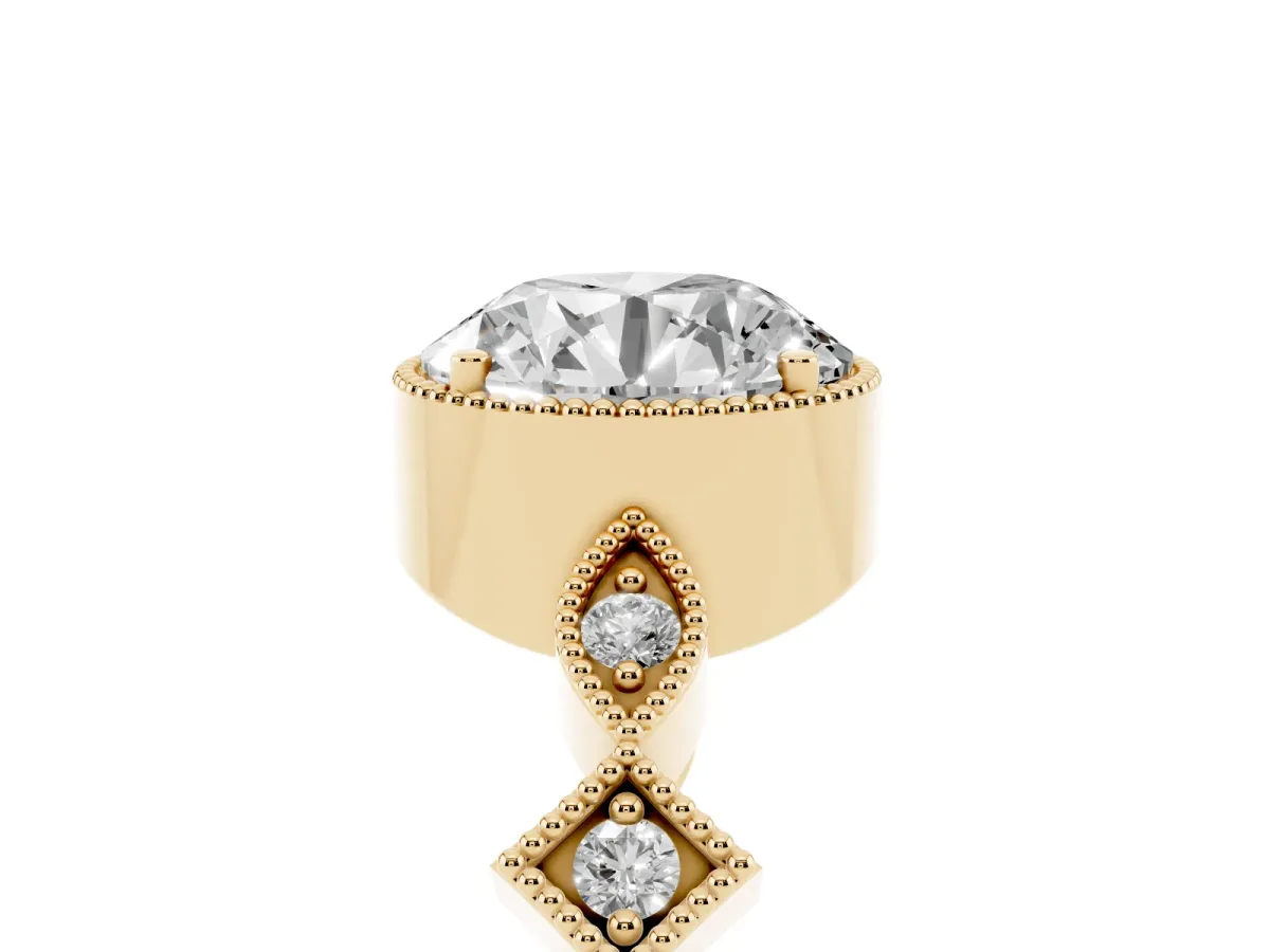 Round Cut Milgrain Marquise Diamond Twist Band Ring Yellow gold