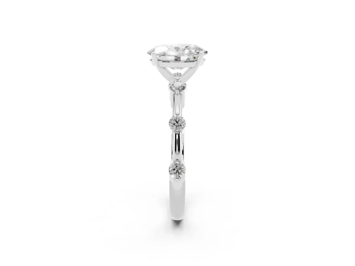 Oval Cut Solitaire Diamond Ring with Bezel Set Side Stones and Prong Setting Platinum
