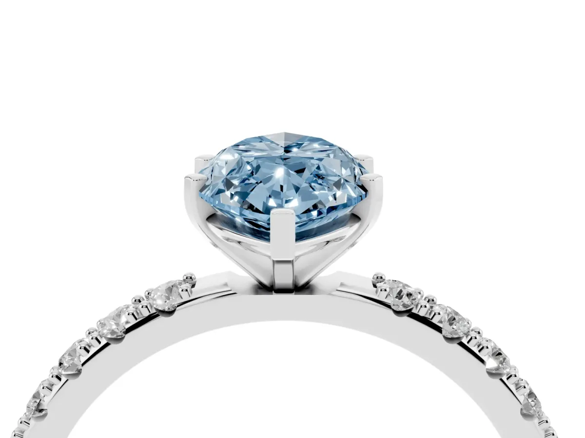 Fancy Blue Marquise Cut Diamond Solitaire Pavé Band with Four-Prong Setting Silver
