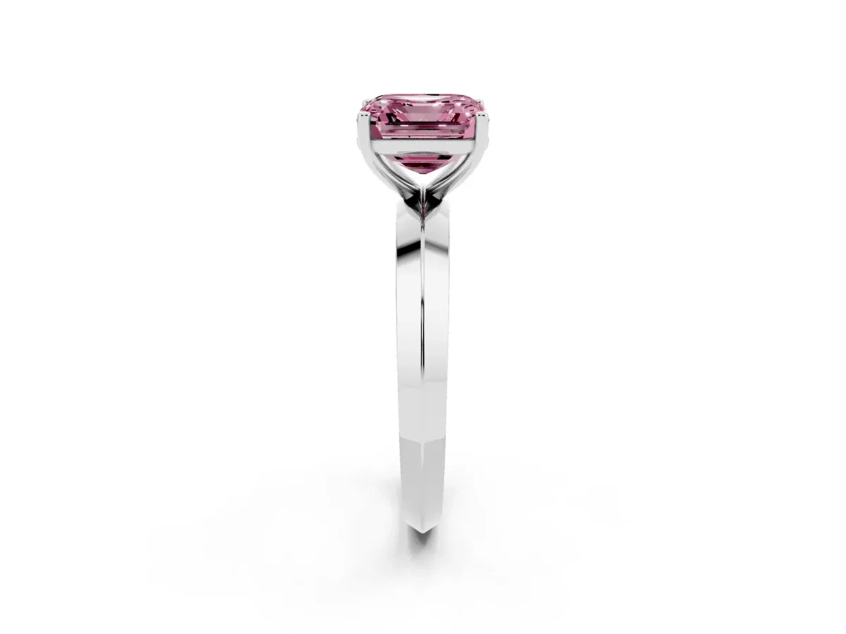 Fancy Pink Asscher Cut Cut Solitaire Engagement Ring with Flat Band and Four-Prong Setting White gold