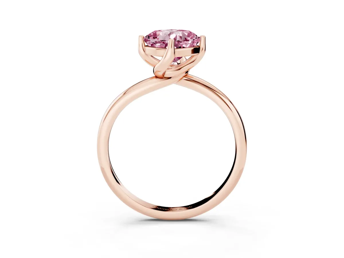 Fancy Pink Cushion Cut Diamond Solitaire Engagement Ring with Four-Prong Setting and Classic Band Rose gold