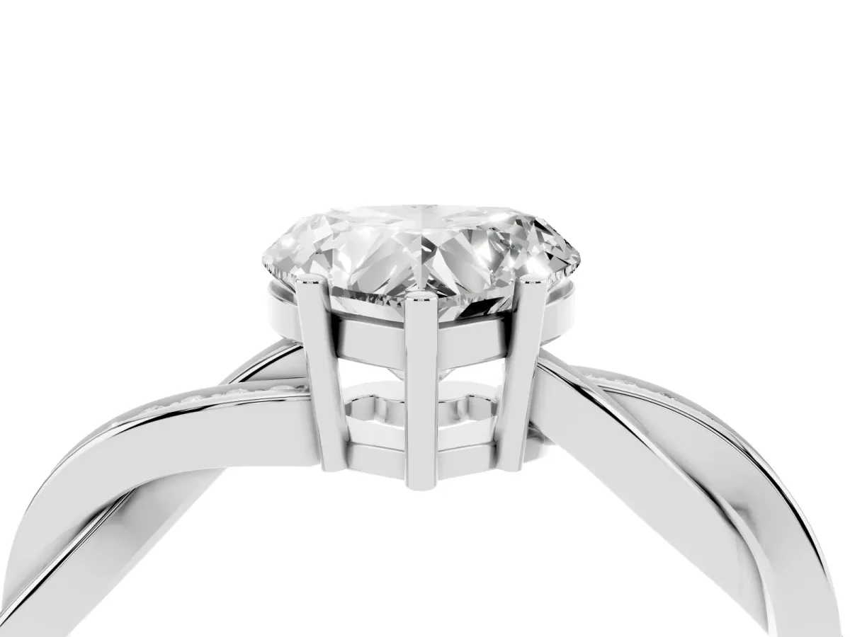Heart Cut Solitaire Twisted Pave Diamond Ring with Four-Prong Setting Platinum
