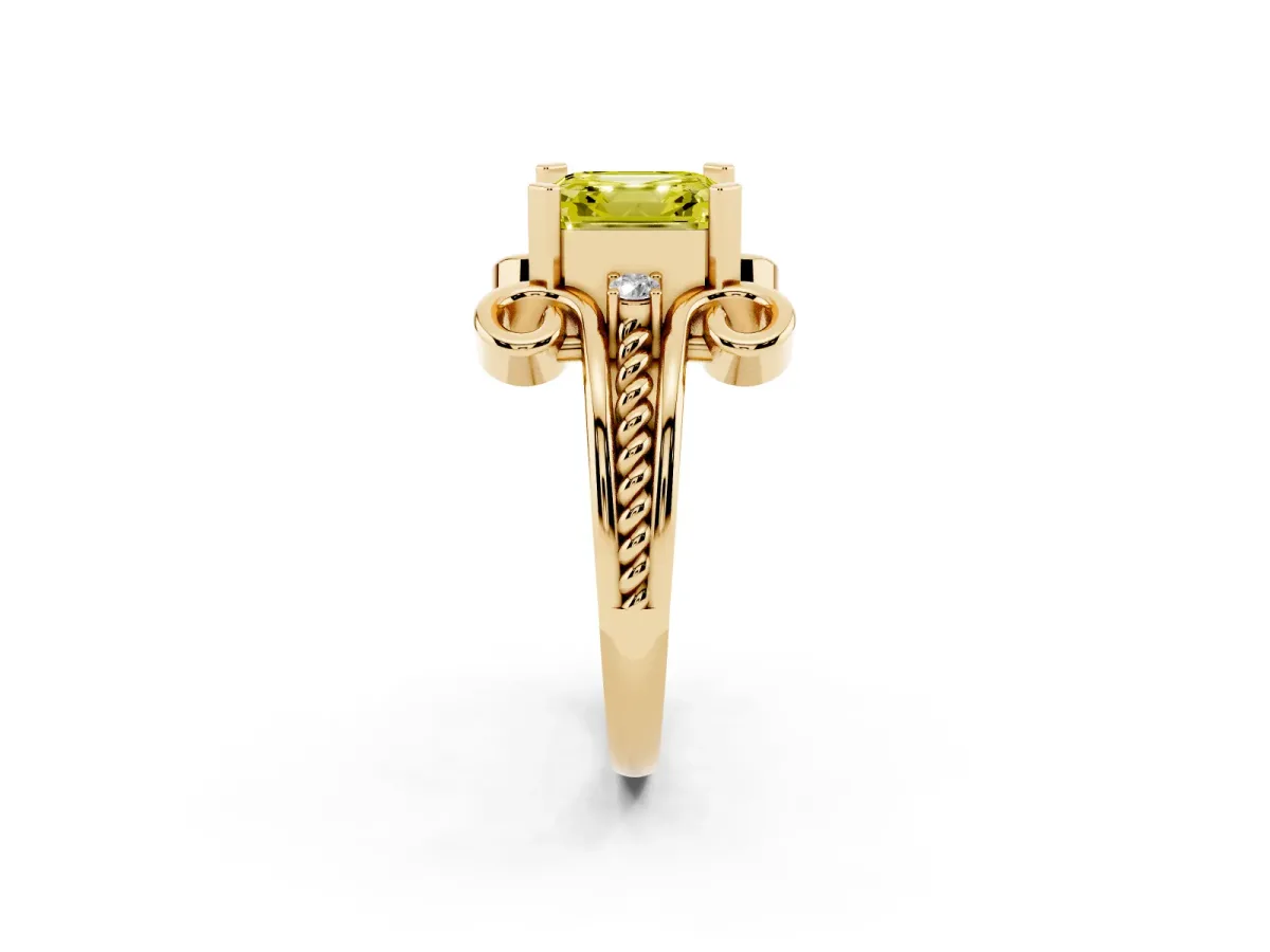 Fancy Yellow Asscher Cut Solitaire Twisted Band Scroll Prong Ring Yellow gold