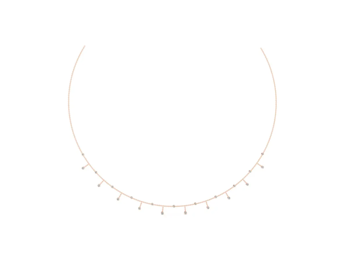 Round Bezel Set Diamond Station Necklace with Cable Chain Rose gold
