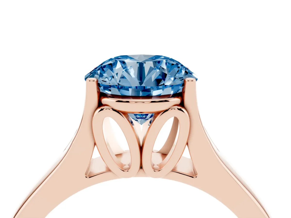 Fancy Blue Round Cut Solitaire Diamond Ring with Cathedral Band and Four-Prong Setting Rose gold
