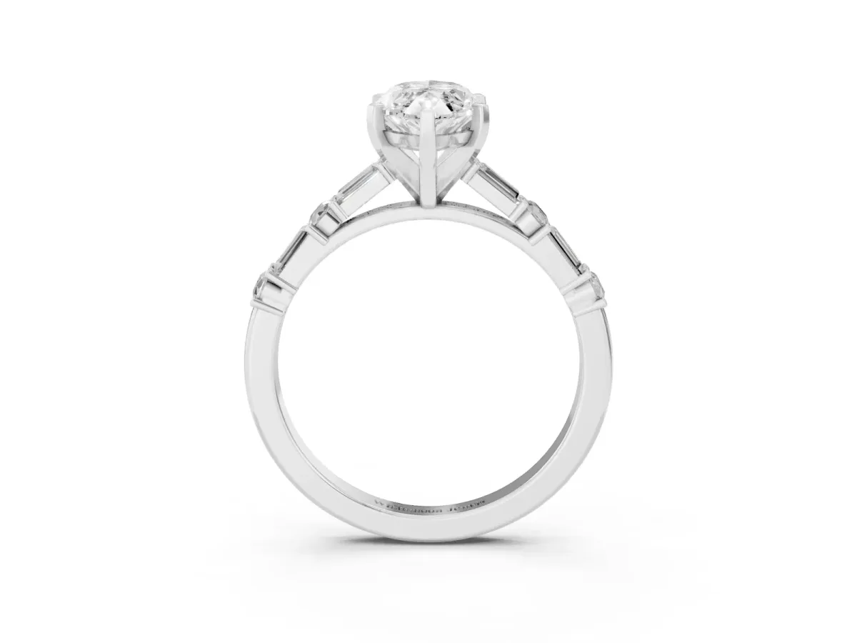 Marquise Cut Diamond Solitaire with Side Baguettes and Channel Set Band Silver