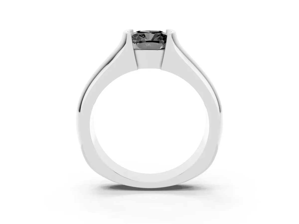 Fancy Black Cushion Cut Solitaire Bezel Set Diamond Ring with Wide Band Platinum