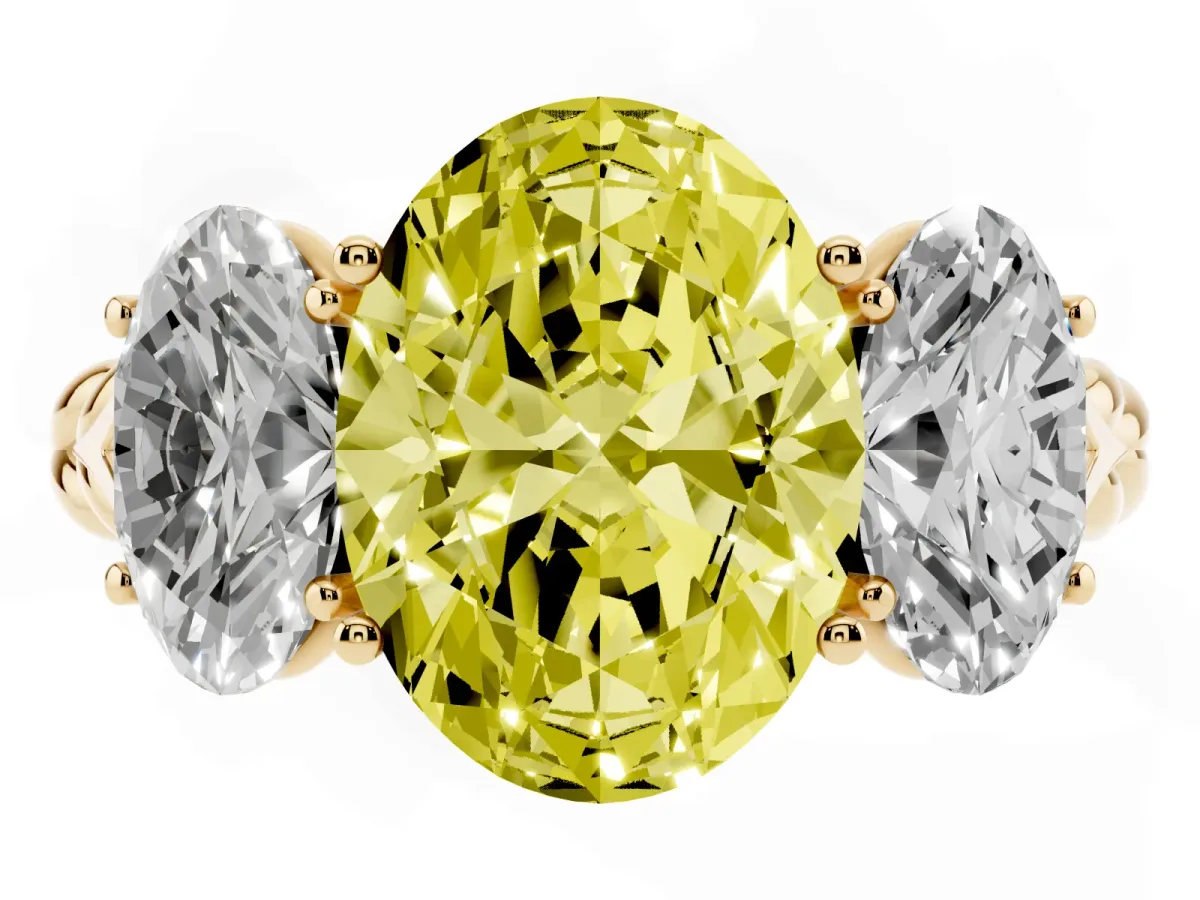 Fancy Yellow Three-Stone Oval Cut Diamond Braided Band Ring with Four-Prong Setting Yellow gold