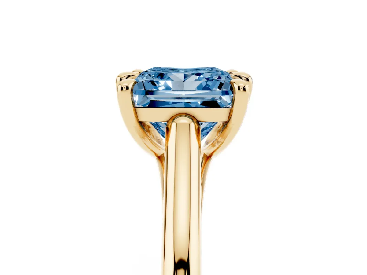 Fancy Blue Princess Cut Solitaire Engagement Ring with Six-Prong Setting and Classic Band Yellow gold