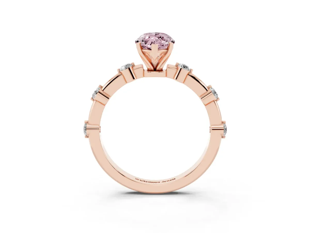 Fancy Pink Marquise Cut Solitaire Diamond Ring with Bezel Set Side Stones and Prong Setting Rose gold