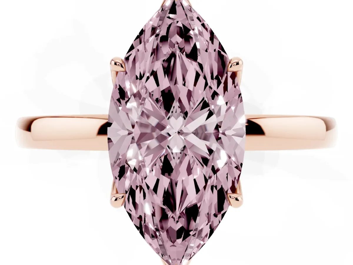 Fancy Pink Marquise Cut Diamond Solitaire Ring with Thin Band and Prong Setting Rose gold