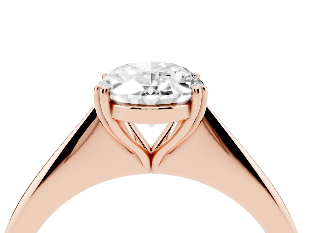 Oval Cut Solitaire Diamond Ring with Six-Prong Setting and Classic Band Rose gold