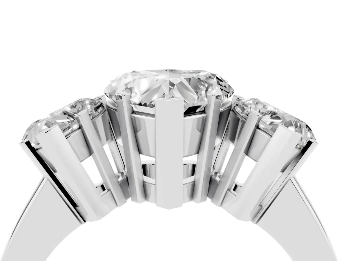 Three-Stone Heart Cut Cut Diamond Ring with Channel Set Band and Four-Prong Setting White gold