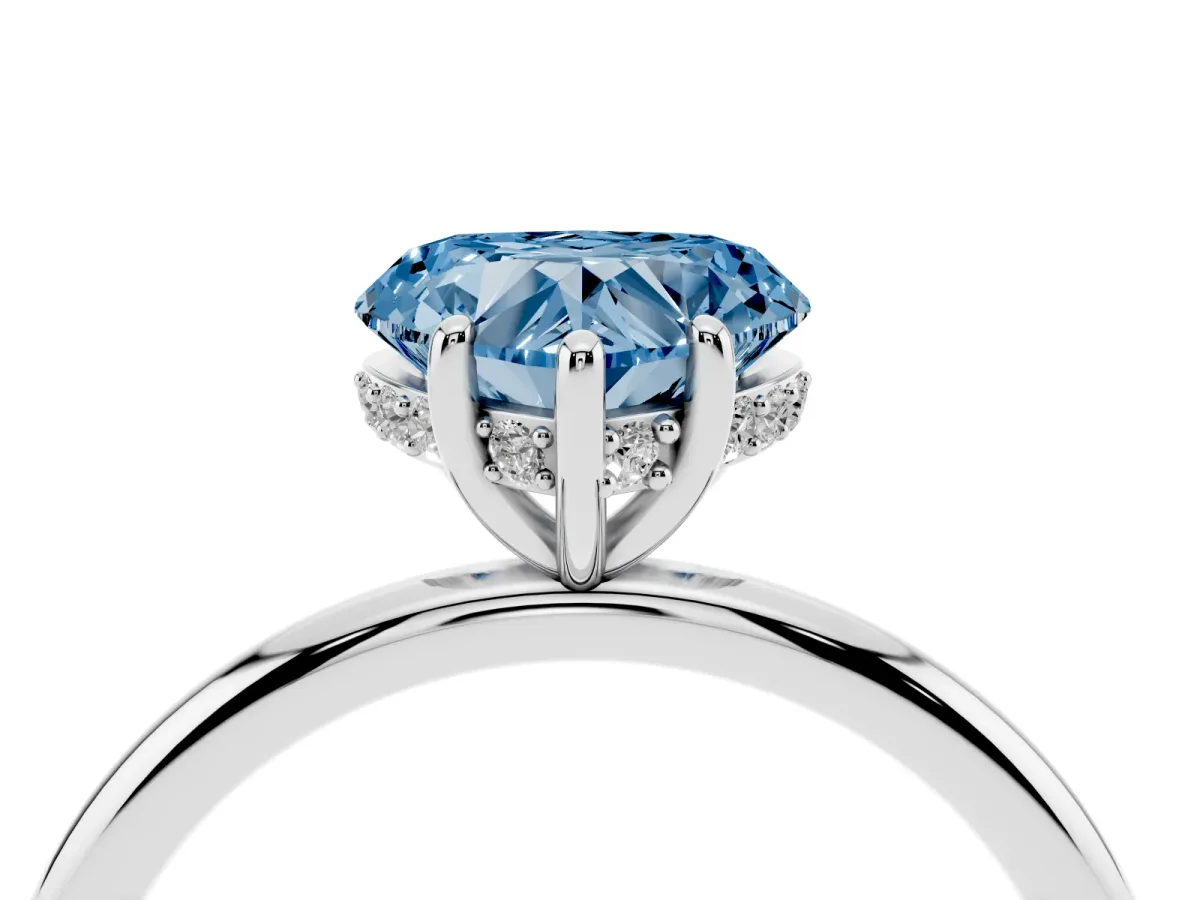 Fancy Blue Heart Cut Solitaire Diamond Ring with a Classic Band and Four-Prong Setting Silver