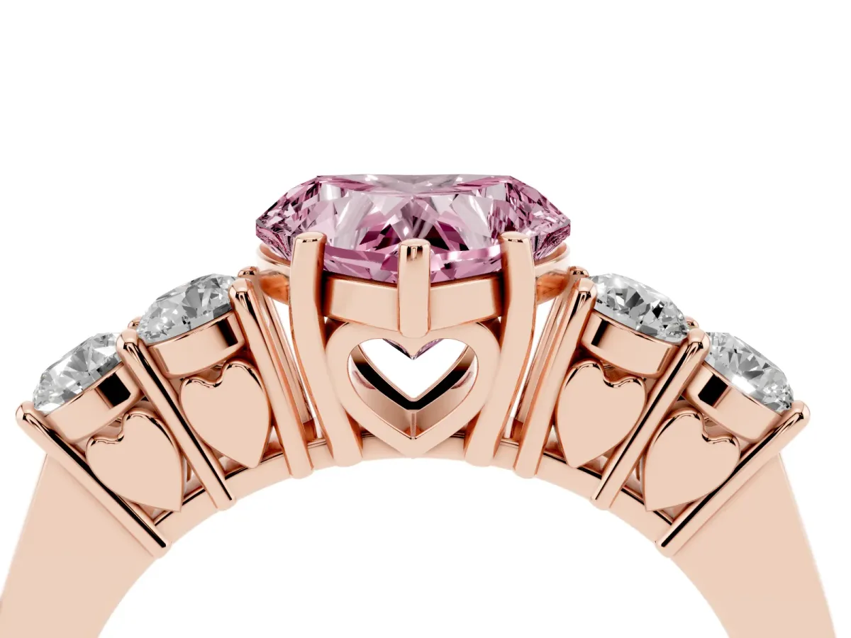 Fancy Pink Heart Cut Cut Diamond Five-Stone Prong Set White Gold Ring Rose gold