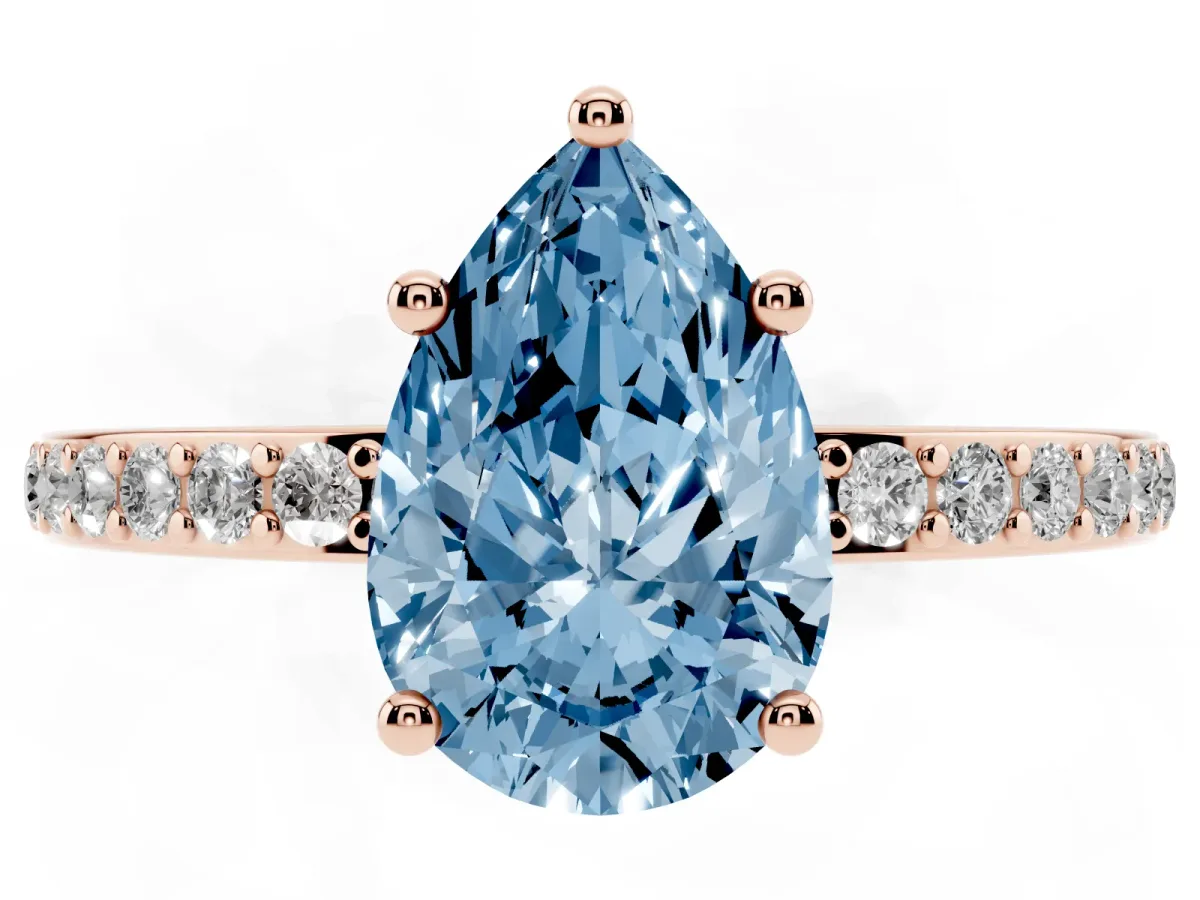 Fancy Blue Pear Cut Cut Diamond Pavé Band Ring with Four-Prong Setting Rose gold