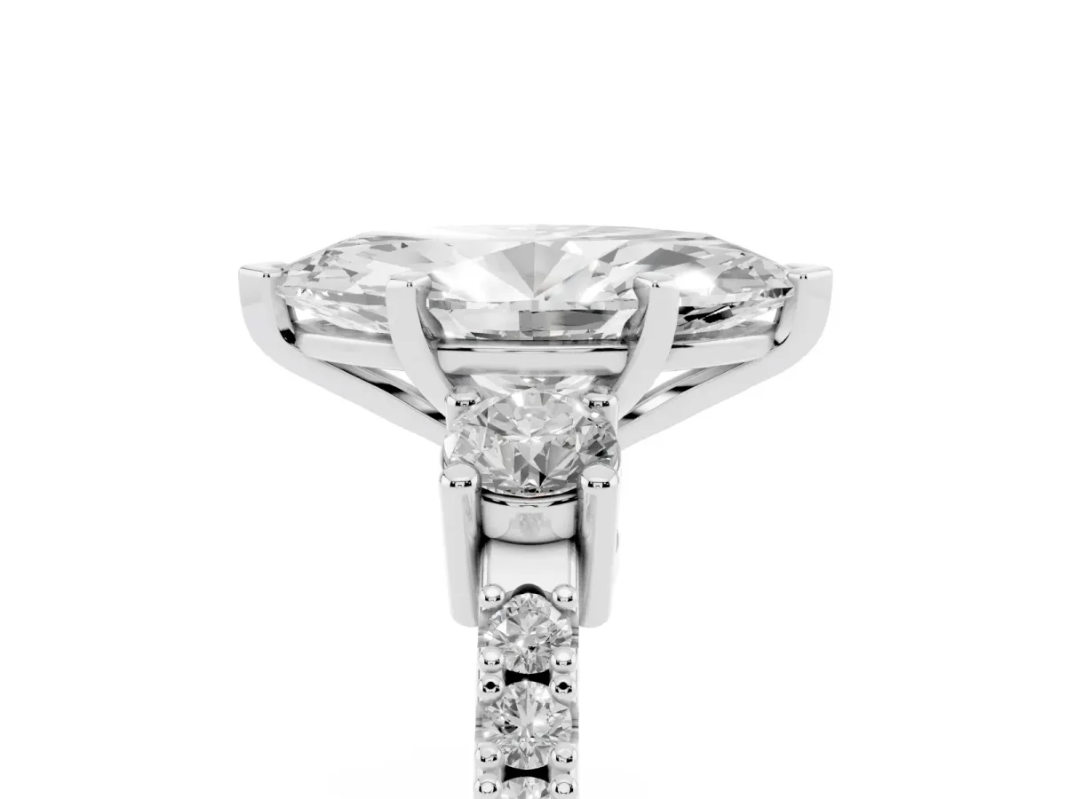 Marquise Cut Three-Stone Diamond Pavé Band with Prong Setting Silver