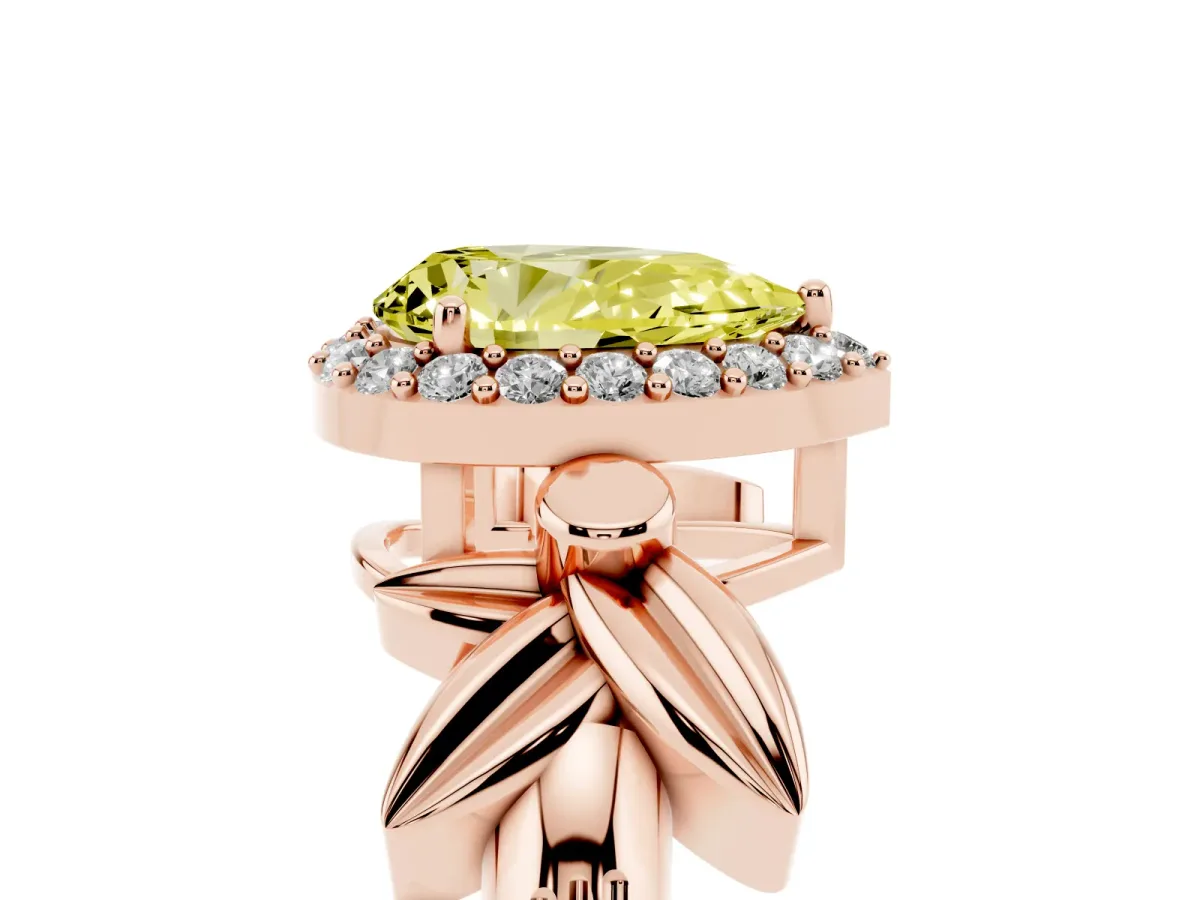 Fancy Yellow Pear Cut Halo Diamond Floral Band with Four-Prong Setting Rose gold