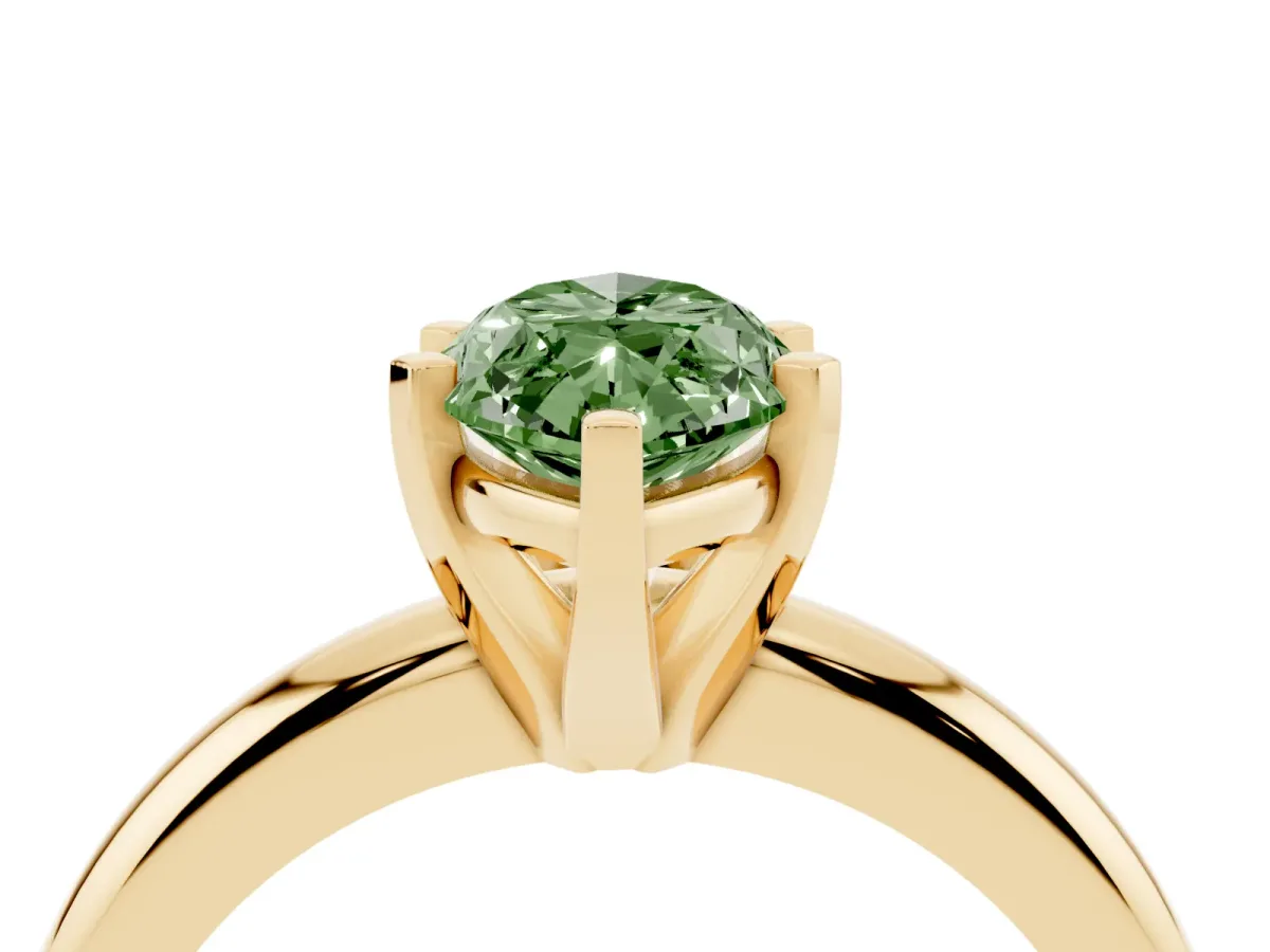Fancy Green Marquise Cut Diamond Solitaire Engagement Ring with Round Band and Four-Prong Setting Yellow gold