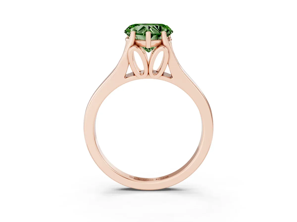 Fancy Green Heart Cut Solitaire Diamond Ring with Cathedral Band and Four-Prong Setting Rose gold