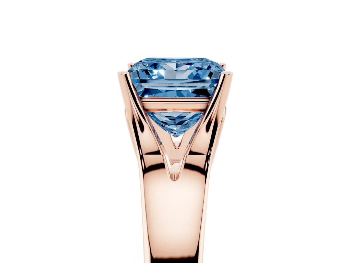 Fancy Blue Princess Cut Solitaire Diamond Ring with Cathedral Band and Four-Prong Setting Rose gold