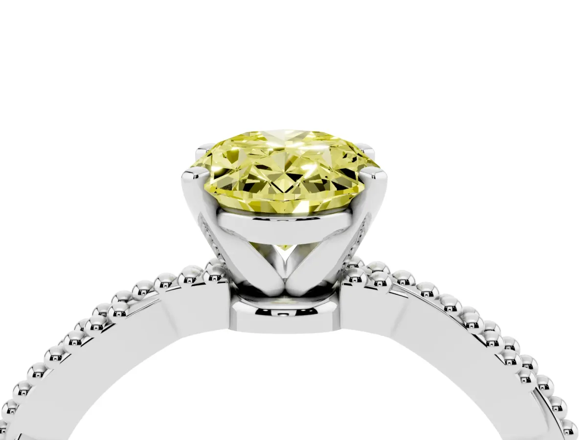 Fancy Yellow Oval Cut Solitaire Twisted Band with Bead Prong Setting Platinum