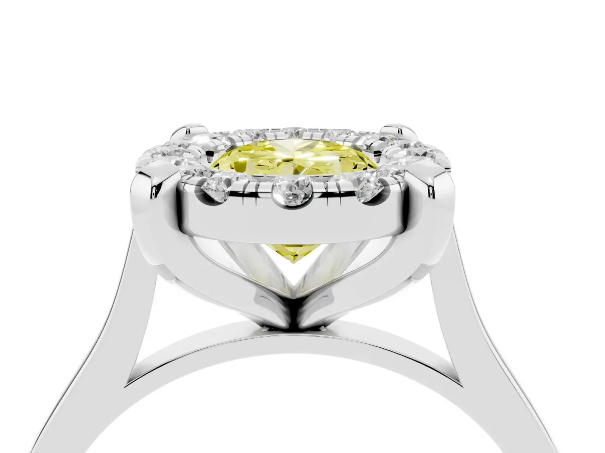 Fancy Yellow Oval Cut Diamond Cluster Halo Solitaire with Four-Prong Setting Silver