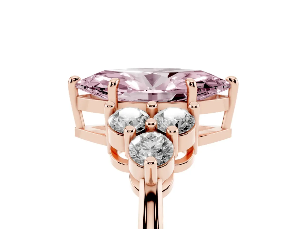 Fancy Pink Marquise Cut Brilliant Diamond Cluster Accent Solitaire Ring with Prong Setting Rose gold