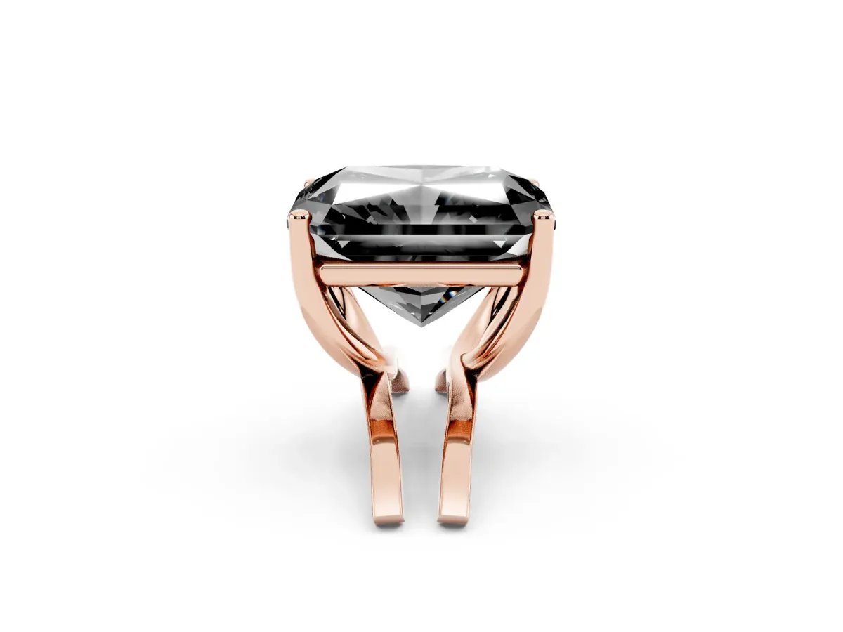 Fancy Black Radiant Cut Cut Diamond Solitaire Engagement Ring with Tapered Plain Band and Four-Prong Setting Rose gold