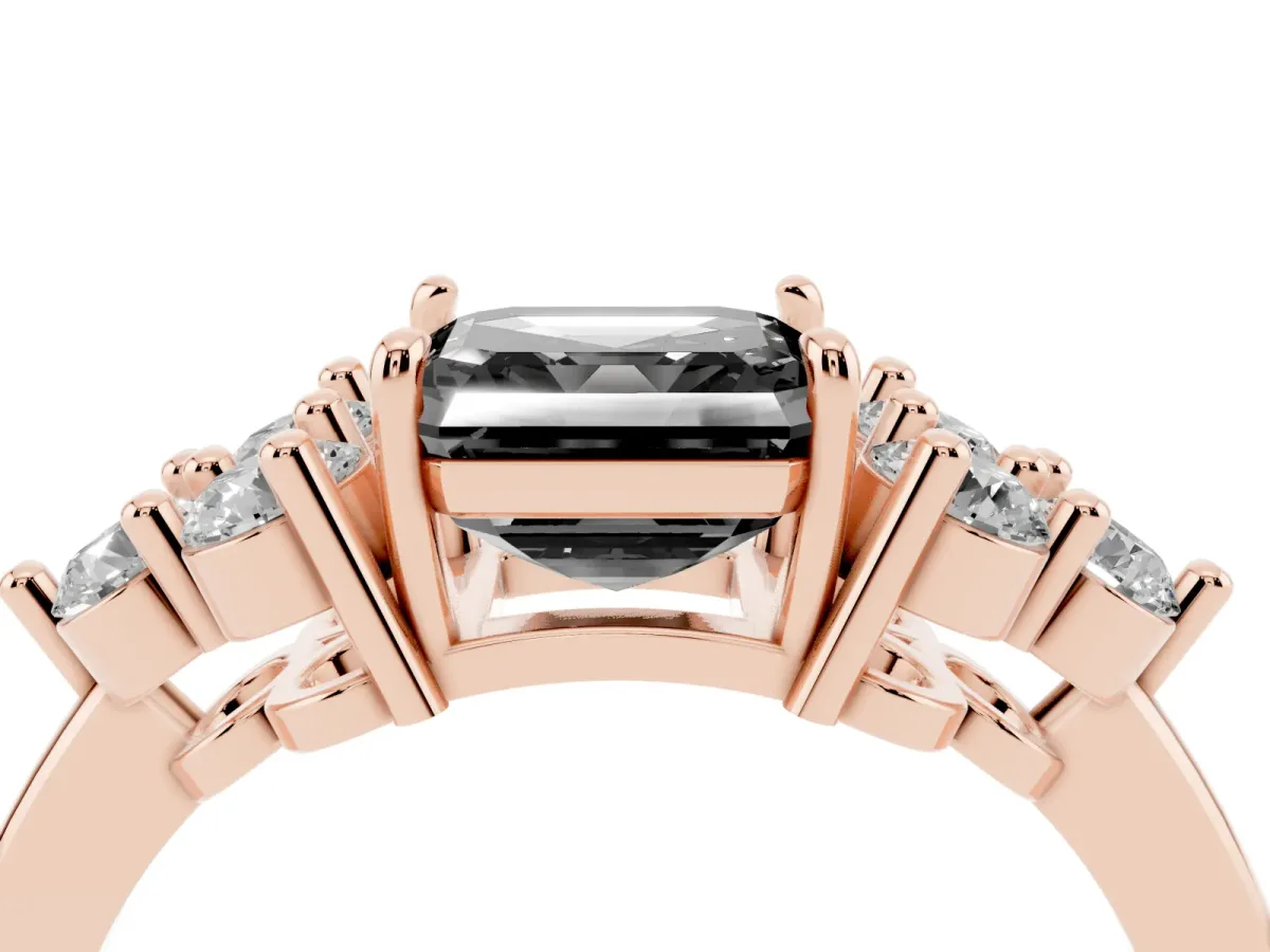 Fancy Black Asscher Cut Brilliant Diamond Cluster Accent Solitaire Ring with Prong Setting Rose gold