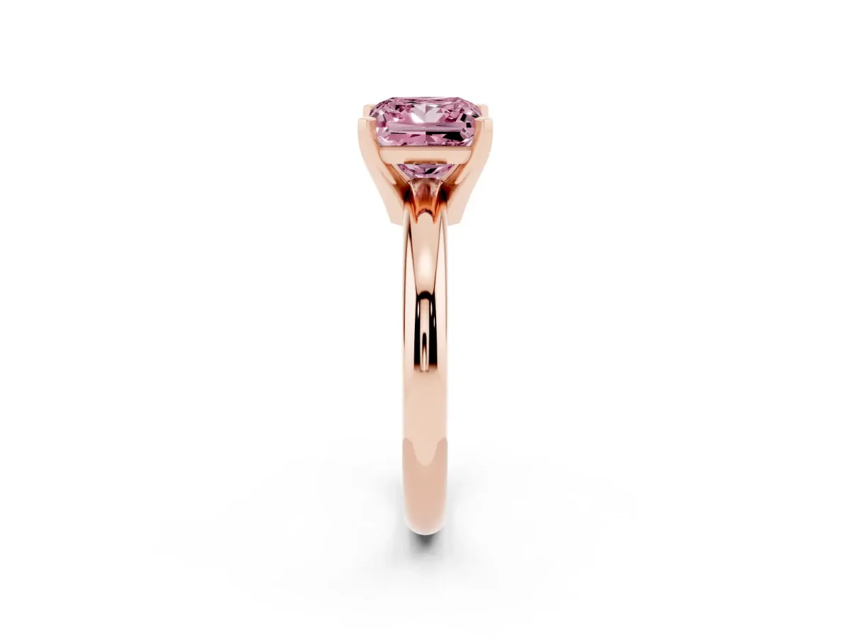 Fancy Pink Princess Cut Diamond Solitaire Engagement Ring with Round Band and Four-Prong Setting Rose gold