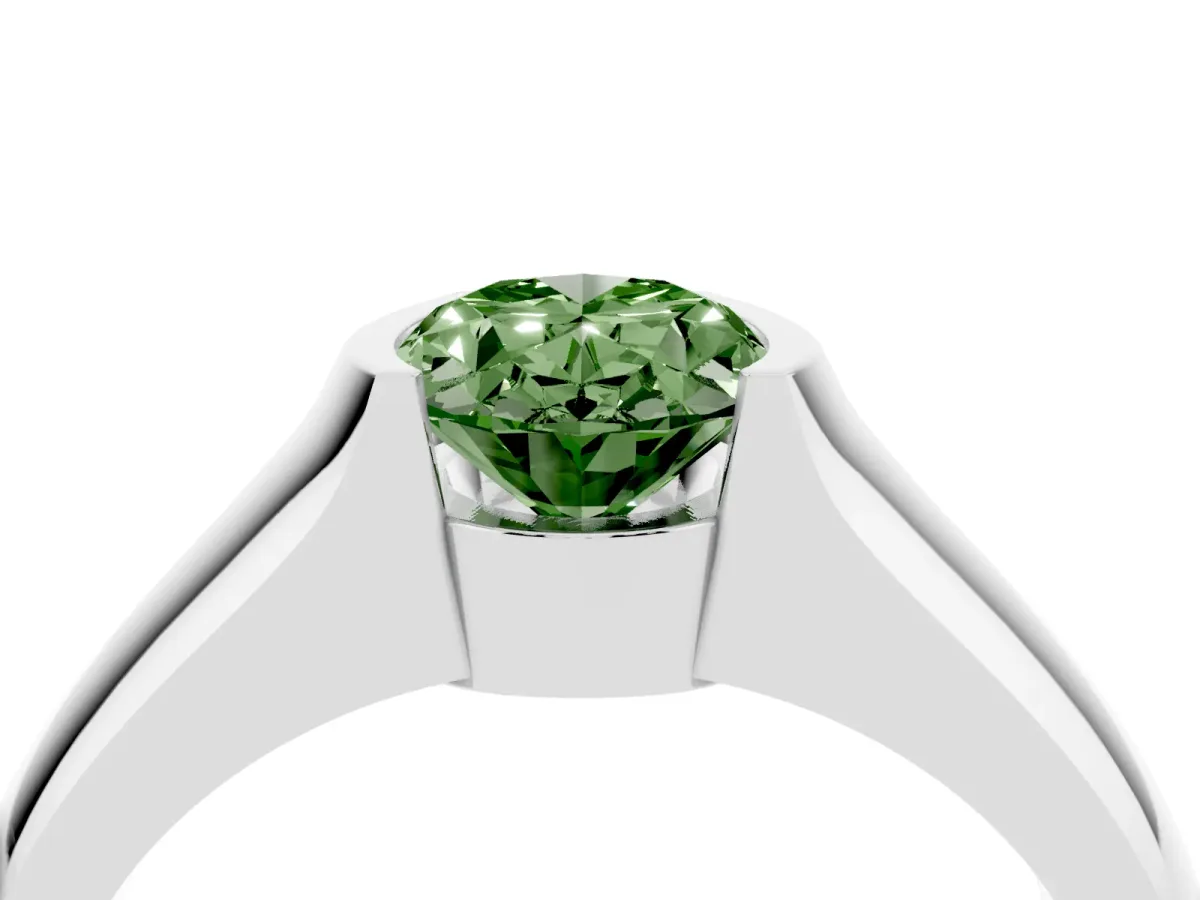 Fancy Green Oval Cut Solitaire Bezel Set Diamond Ring with Wide Band Platinum
