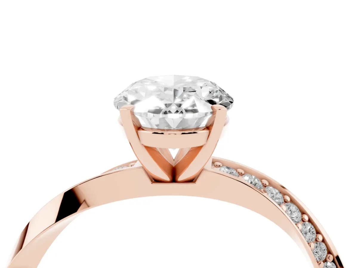 Oval Cut Diamond Engagement Ring with Side Stone Accents and Four-Prong Setting Rose gold