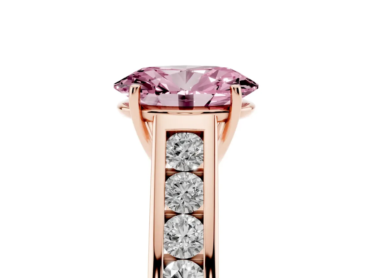 Fancy Pink Oval Cut Brilliant Channel-Set Solitaire Ring with Four-Prong Setting Rose gold