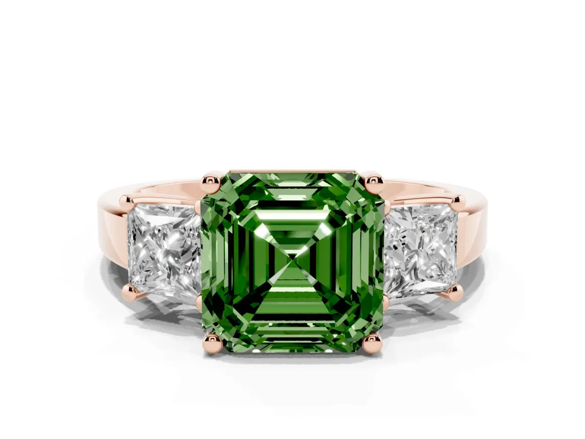 Fancy Green Three-Stone Asscher Cut Cut Solitaire Ring with Prong Setting Rose gold