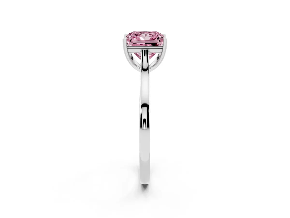 Fancy Pink Princess Cut Solitaire Heart Prong Engagement Ring with Tapered Band White gold