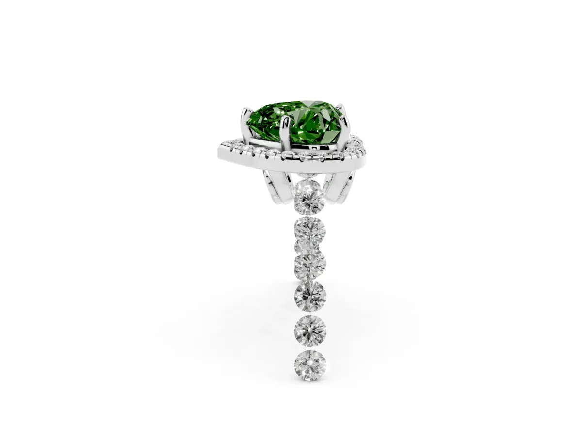 Fancy Green Heart Cut Halo Pavé Diamond Engagement Ring with Four-Prong Setting Silver